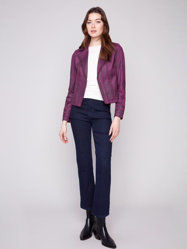 Vintage Faux Leather Jacket - Berry