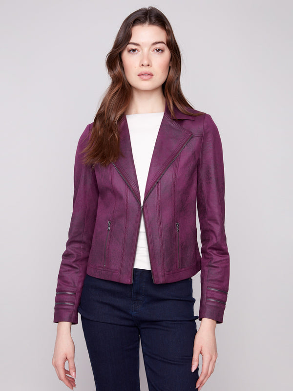 Vintage Faux Leather Jacket - Berry