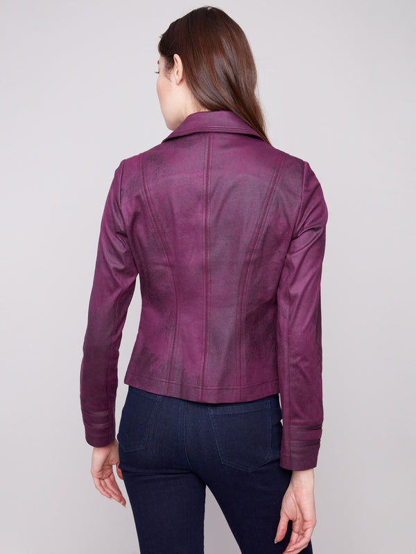 Vintage Faux Leather Jacket - Berry