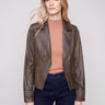 Spruce faux leather jacket with ribbed cuffs and sleek silhouette, perfect for a modern look by Charlie B.