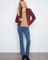Merlot faux leather jacket featuring a stylish hook-and-bar closure, adding a touch of elegance to any outfit by Charlie B.