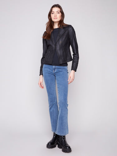 Chic black jacket with a sophisticated lapel notch collar, perfect for any occasion by Charlie B.