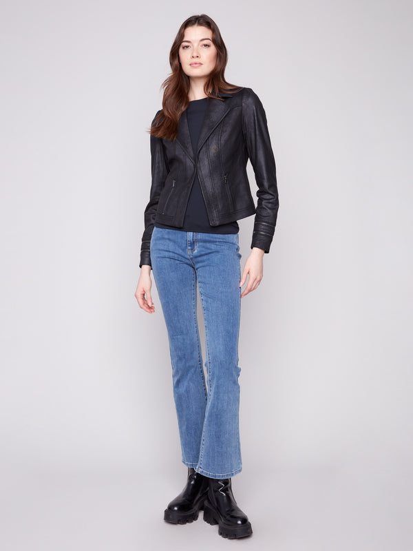 Chic black jacket with a sophisticated lapel notch collar, perfect for any occasion by Charlie B.