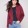 Women's cabernet faux suede jacket featuring a sleek hook-and-eye closure for a refined look by Charlie B.
