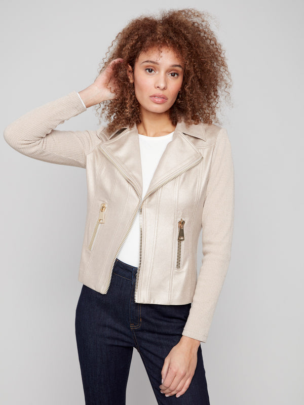 This jacket features a stylish hook-and-eye closure, blending elegance with practicality by Charlie B.