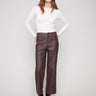 Mocha wax pants featuring a chic flare fit, perfect for elevating any outfit with style and comfort by Charlie B.