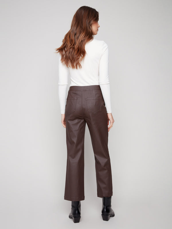 Crafted from stretch wax twill fabric, these mocha pants ensure comfort and a sleek appearance by Charlie B.
