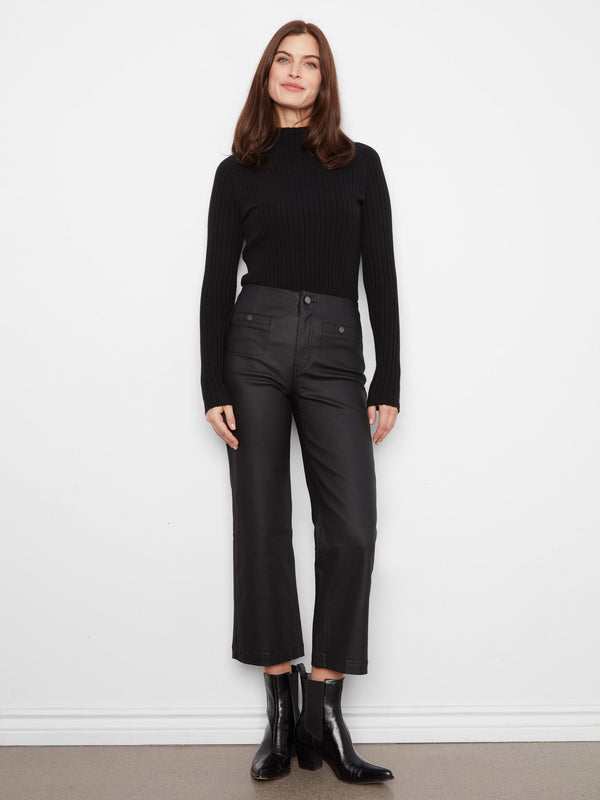 Waxed Twill Flare Pants - Black
