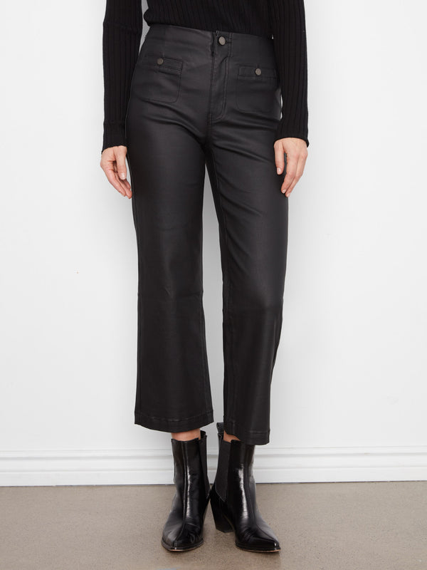 Waxed Twill Flare Pants - Black
