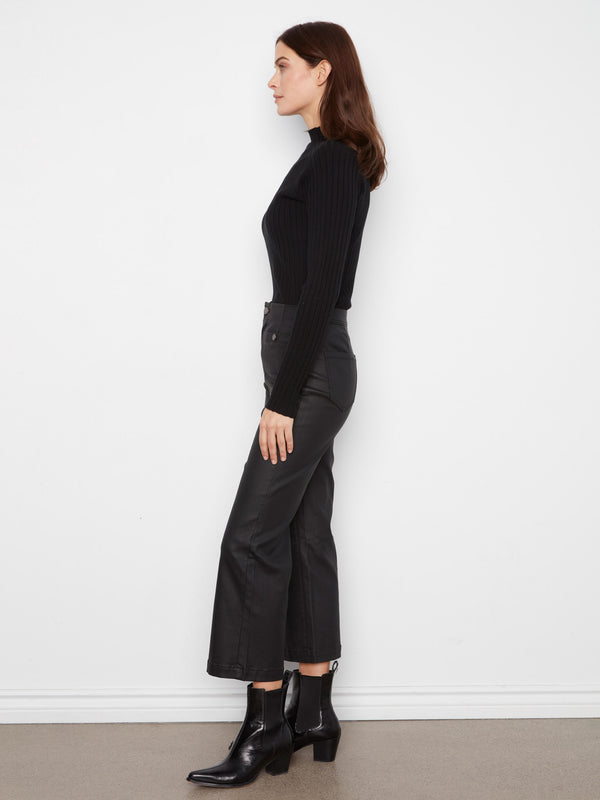 Waxed Twill Flare Pants - Black