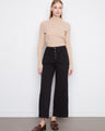 Black wide-leg twill pants with ankle length and button front by Charlie B.