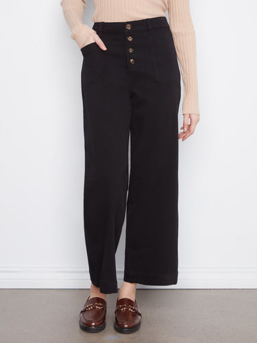 Stylish black wide-leg pants featuring stretch twill fabric by Charlie B.