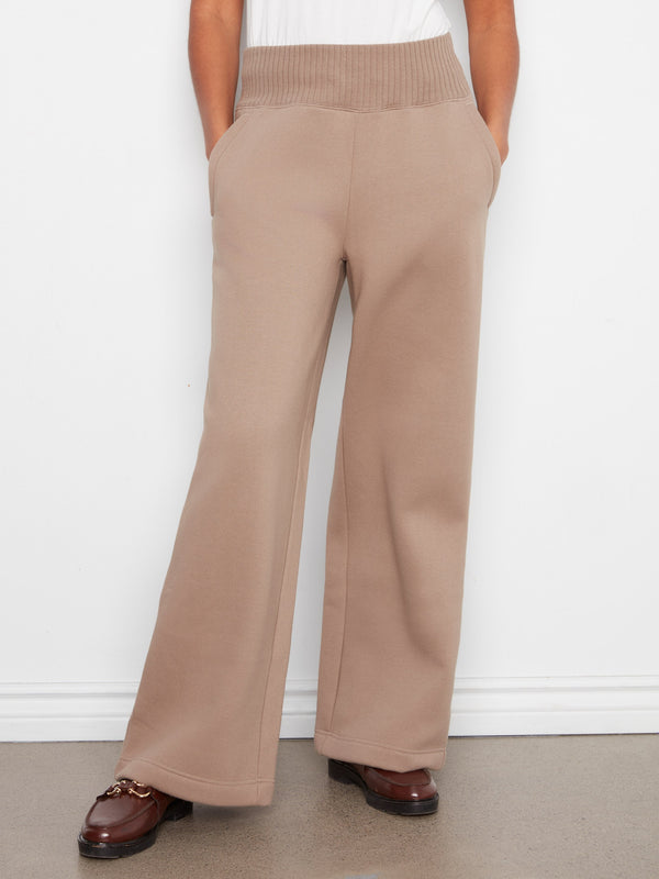 Wide Leg French Terry Pull-On Pants - Taupe
