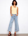 Denim pants with a cropped length and pixelated flower embroidery, featuring a regular rise. Made from stretch denim for comfort by Charlie B.