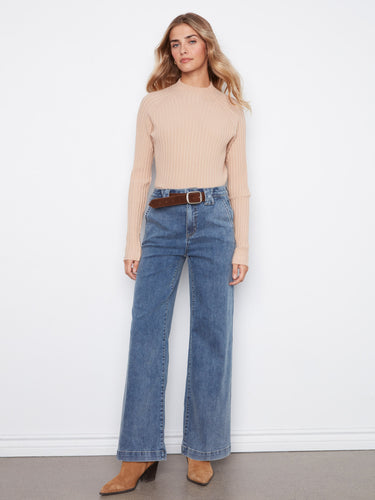 Designed with a regular rise, these wide-leg jeans provide a flattering fit for any occasion. By Charlie B.