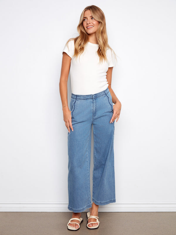 Casual yet chic wide-leg jeans in soft blue featuring a regular rise for everyday wearability by Charlie B.