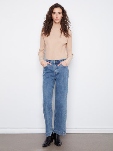 Regular rise stretch denim jeans with side panel detail, ideal for everyday fashion by Charlie B.