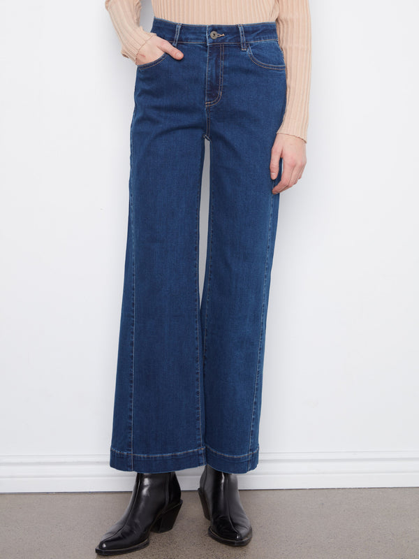 Wide Leg Jeans With Side Panel Detail - Indigo