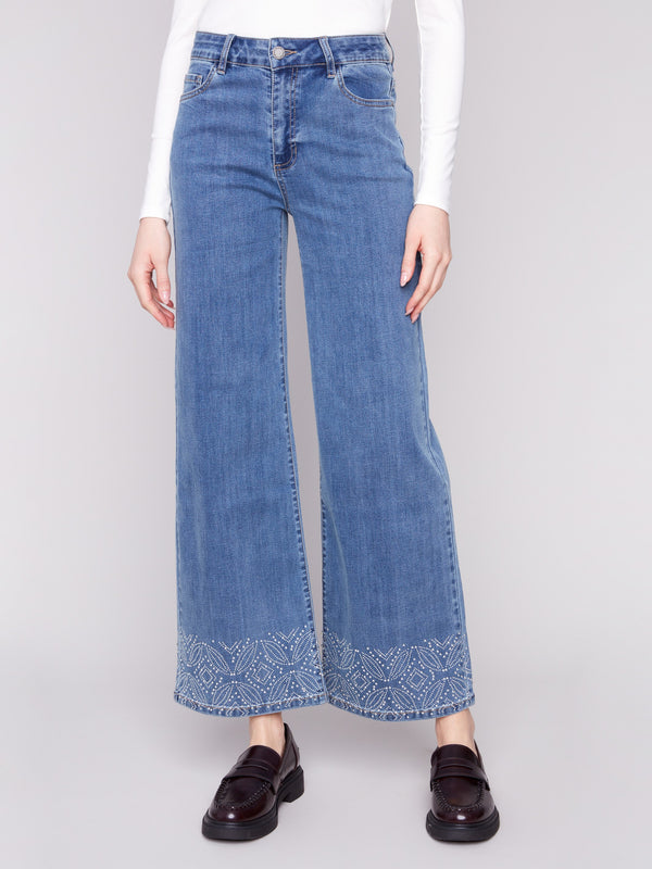 These long-length jeans showcase intricate patterned studs at the hem and a regular rise for added comfort by Charlie B.