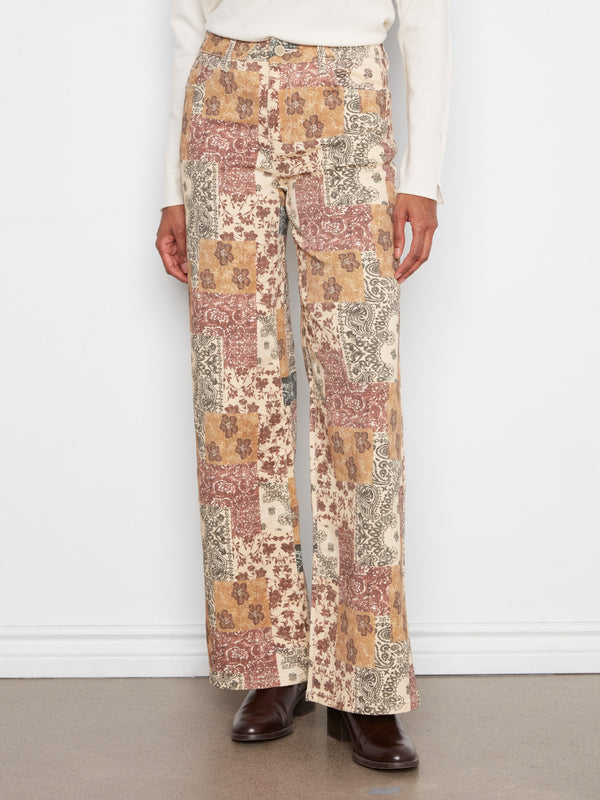 Wide Leg Printed Twill Pants - Quilt