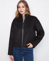 This wool blend jacket features a sleek front zip closure, perfect for versatile styling. By Charlie B.