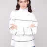 Ecru sweater with black stripes, showcasing a relaxed fit and stylish design by Charlie B.