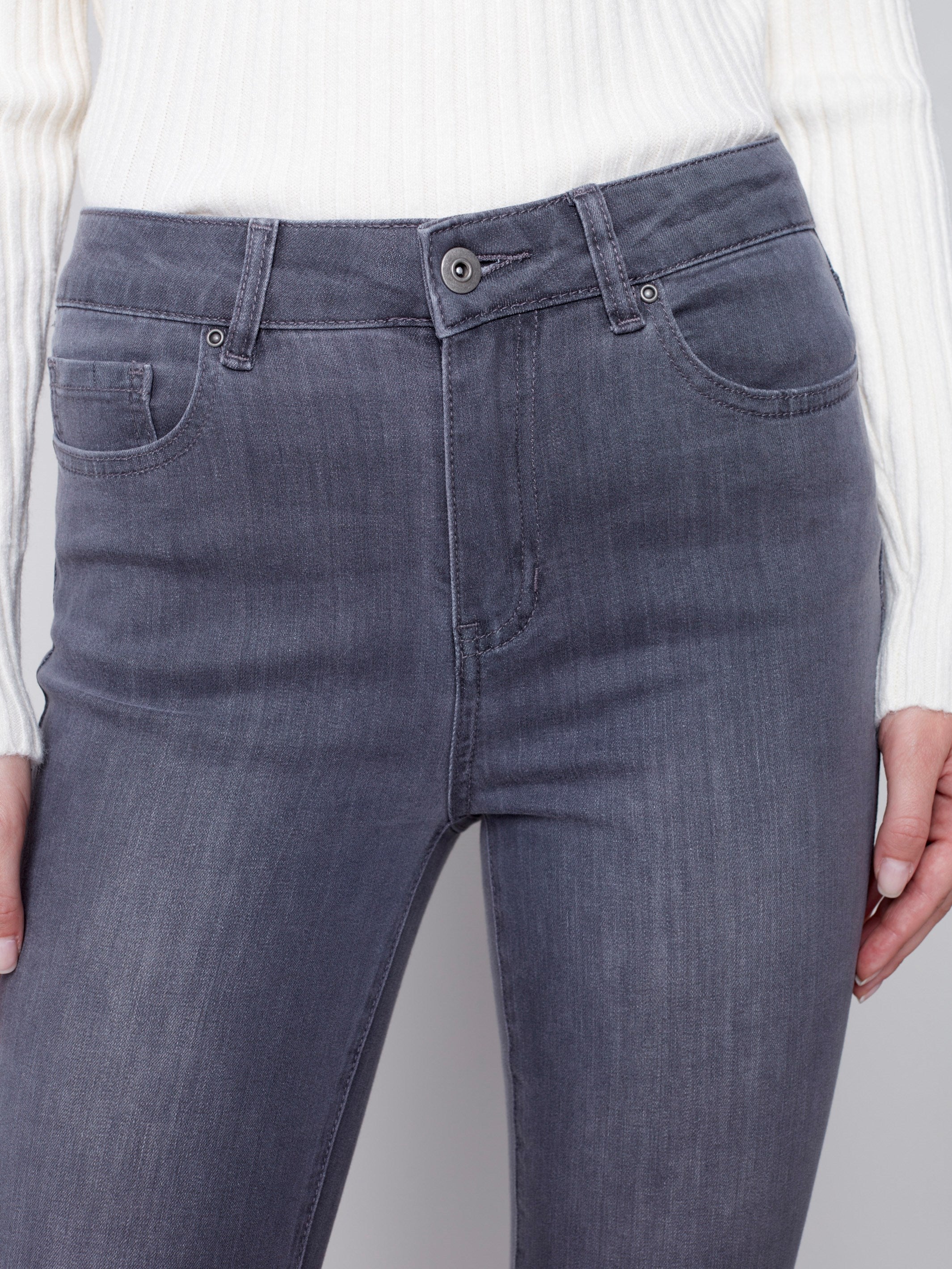 Bootcut Jeans with Asymmetrical Fringed Hem - Medium Gray