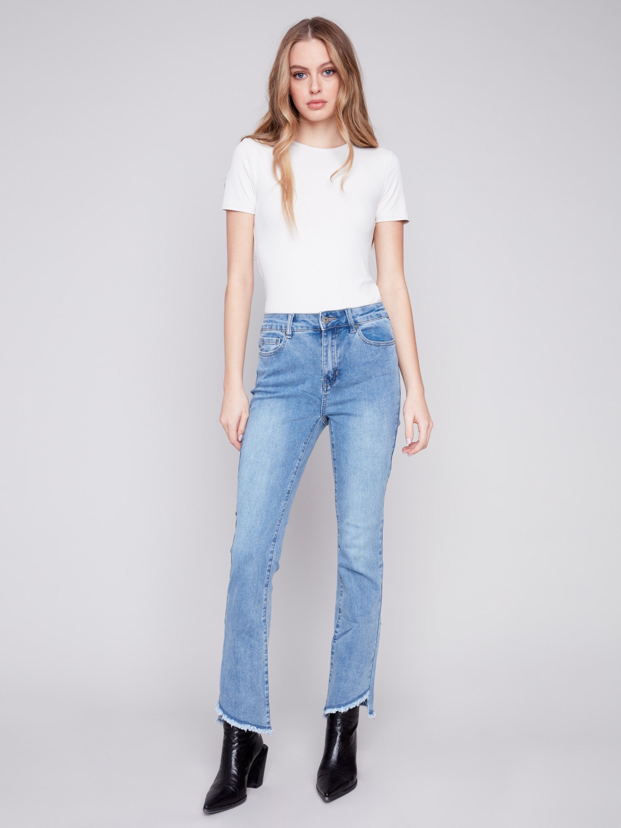 Charlie B Bootcut Jeans with Asymmetrical Hem - Light Blue - Image 5