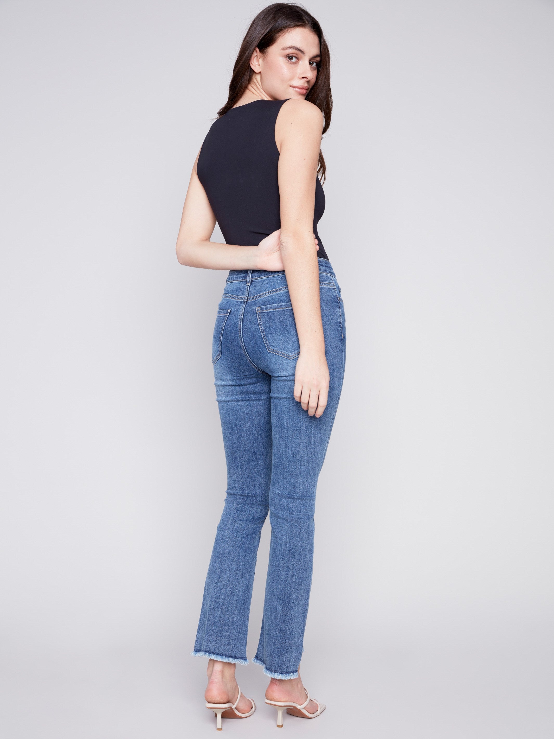 Charlie B Bootcut Jeans with Asymmetrical Hem - Medium Blue - Image 5