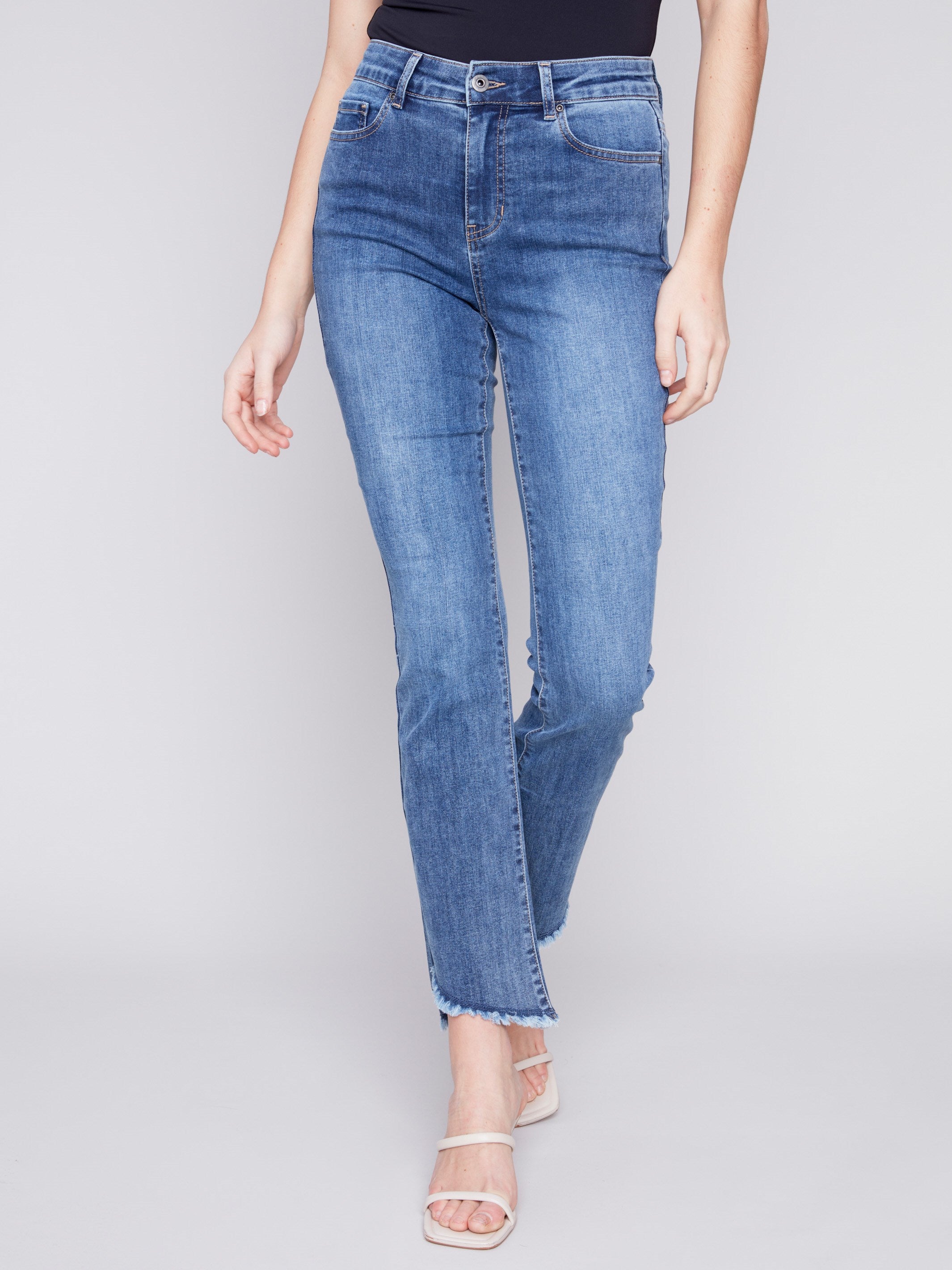 Charlie B Bootcut Jeans with Asymmetrical Hem - Medium Blue - Image 6