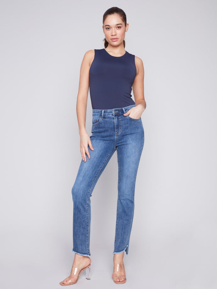 Charlie B Bootcut Jeans with Asymmetrical Hem - Medium Blue - Image 8