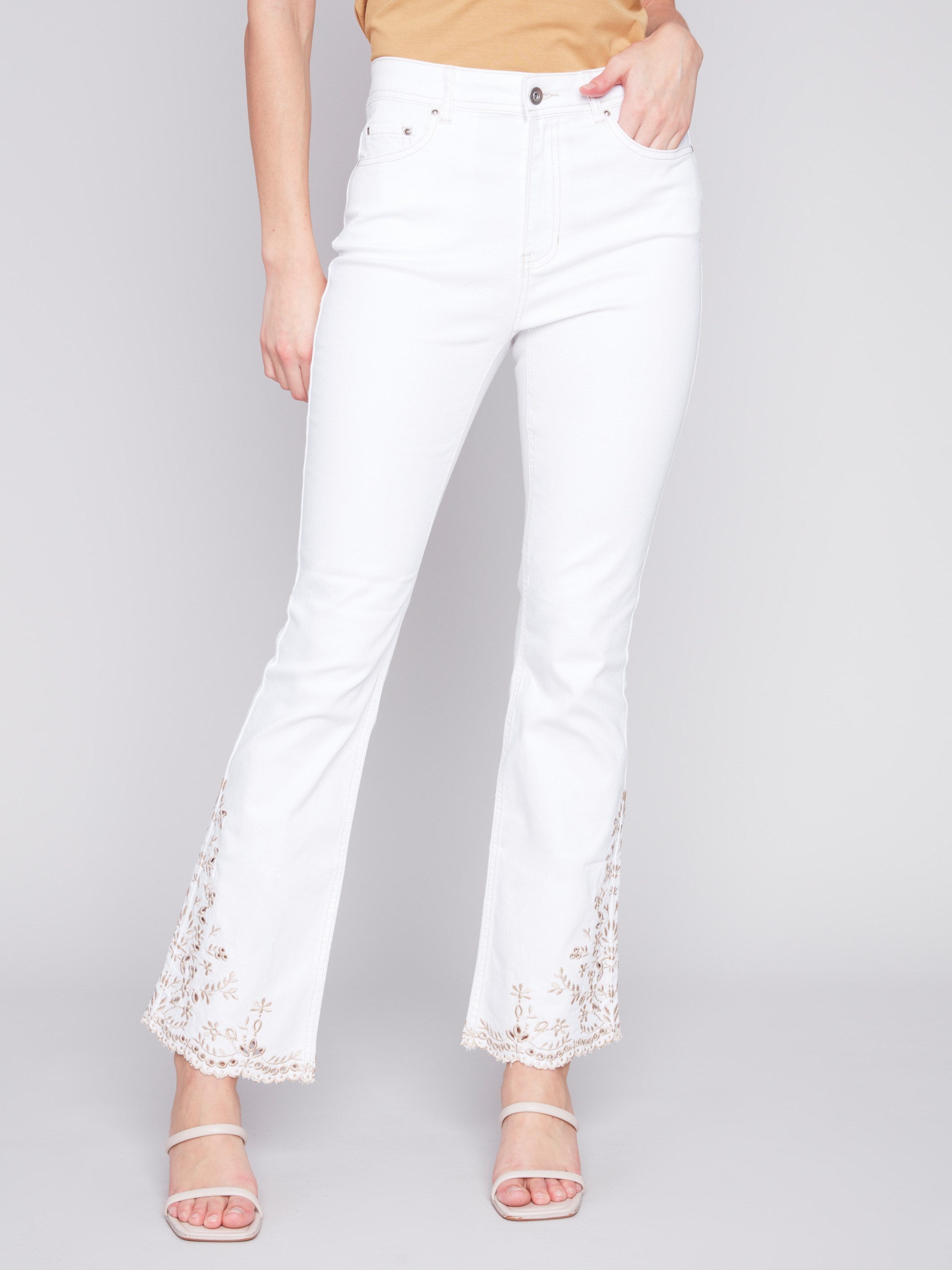 Charlie B Bootcut Twill Jeans with Embroidery - White - Image 2