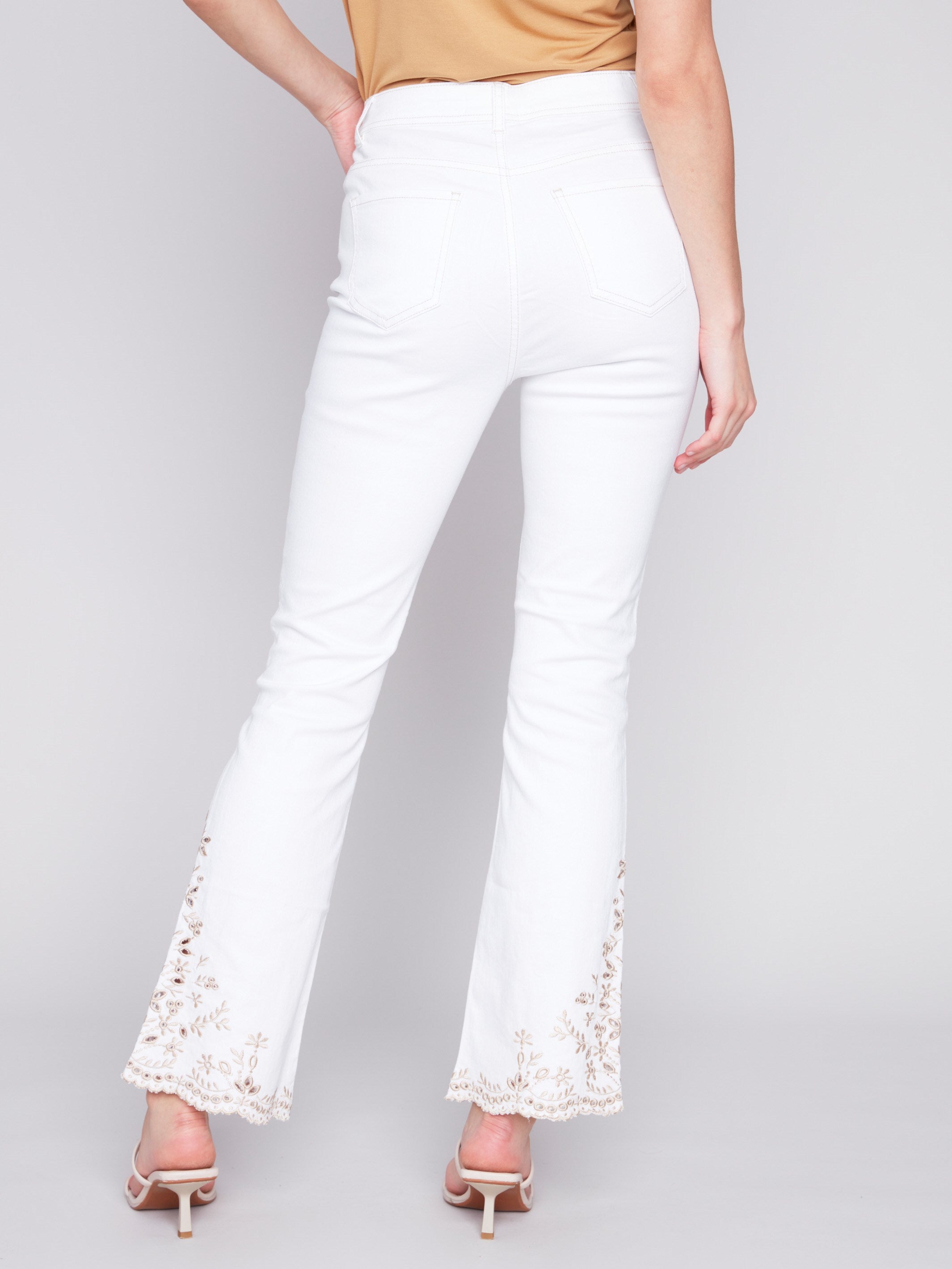 Charlie B Bootcut Twill Jeans with Embroidery - White - Image 3