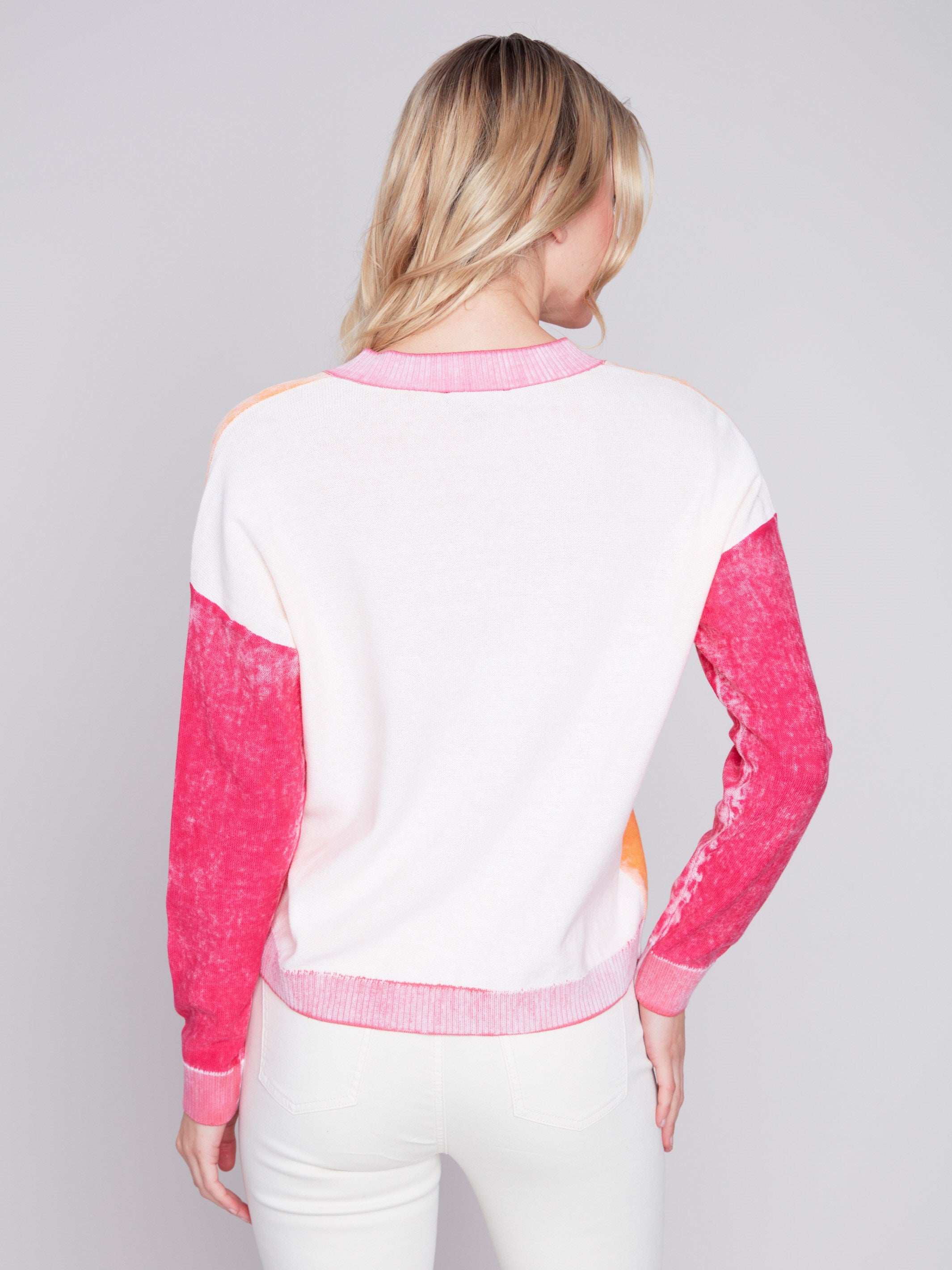 Charlie B Color Block Cotton Sweater - Tangerine - Image 2