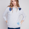 Charlie B Cotton Sweater with Heart Patches - Grey - Image 1
