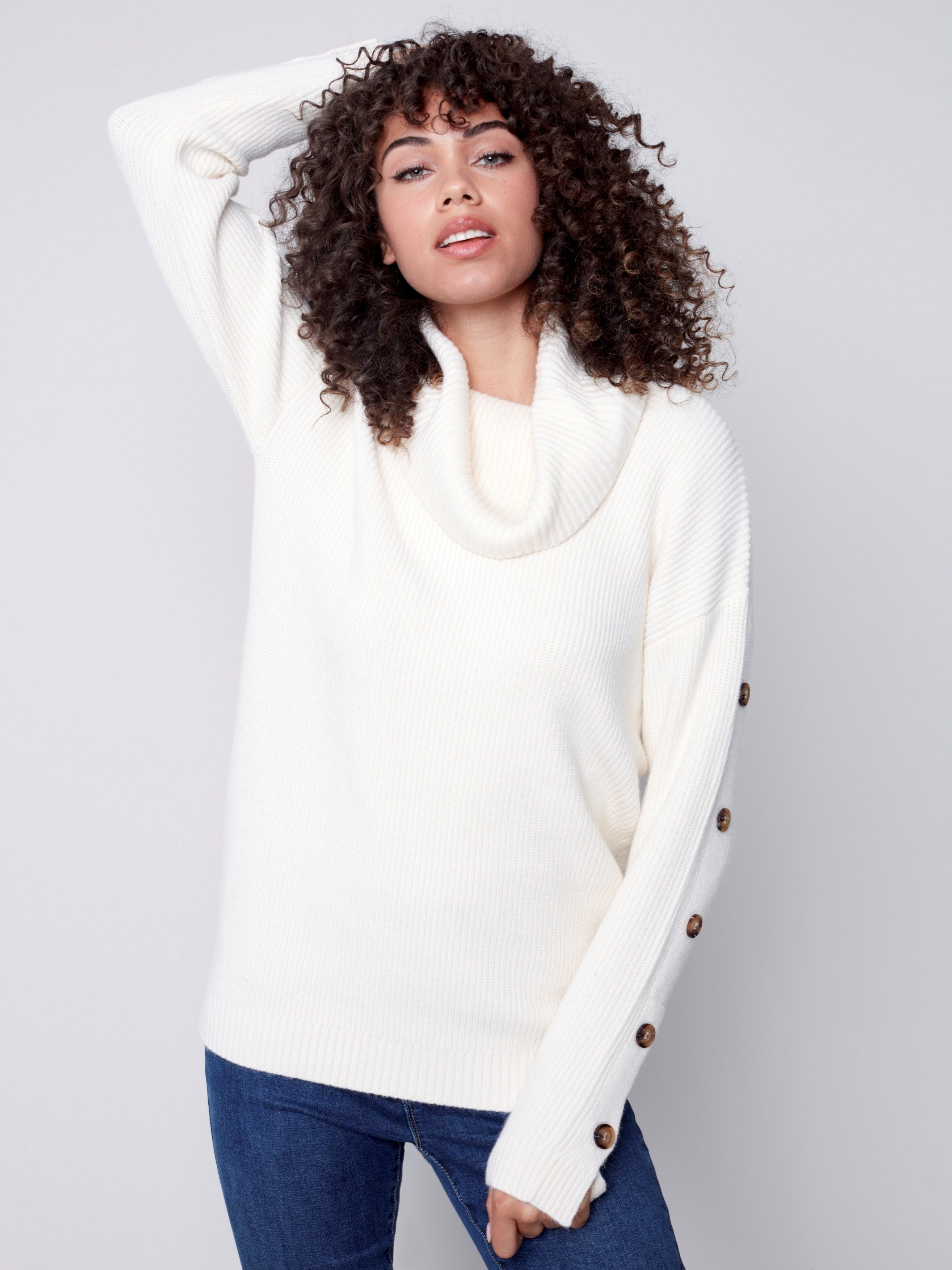 White cowl sales neck sweater