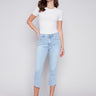 Charlie B Cropped Bootcut Jeans with Asymmetrical Hem - Bleach Blue - Image 1