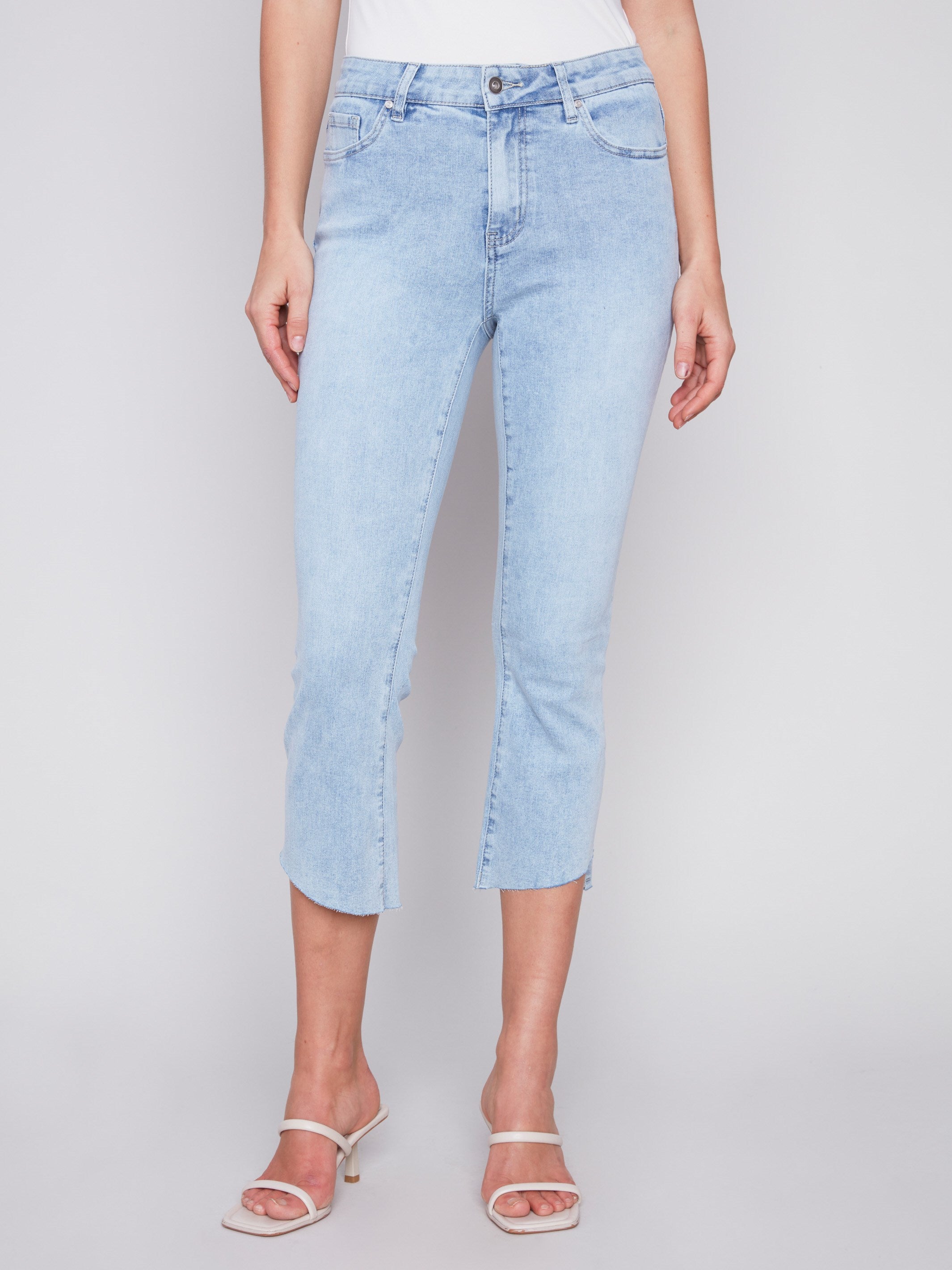 Charlie B Cropped Bootcut Jeans with Asymmetrical Hem - Bleach Blue - Image 2