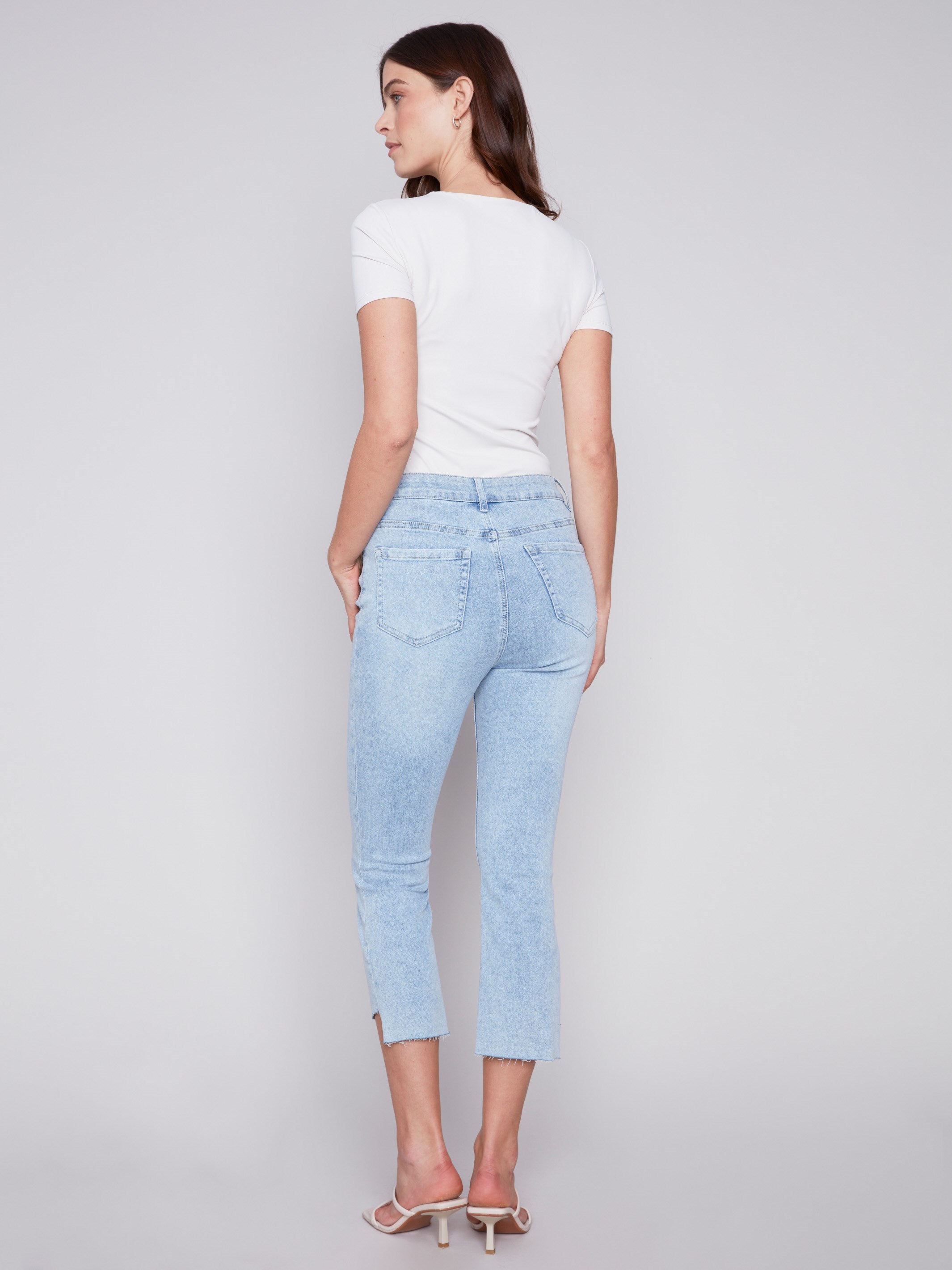 Charlie B Cropped Bootcut Jeans with Asymmetrical Hem - Bleach Blue - Image 6