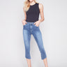 Charlie B Cropped Bootcut Jeans with Asymmetrical Hem - Medium Blue - Image 1