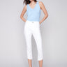 Charlie B Cropped Bootcut Twill Pants with Asymmetrical Hem - White - Image 1