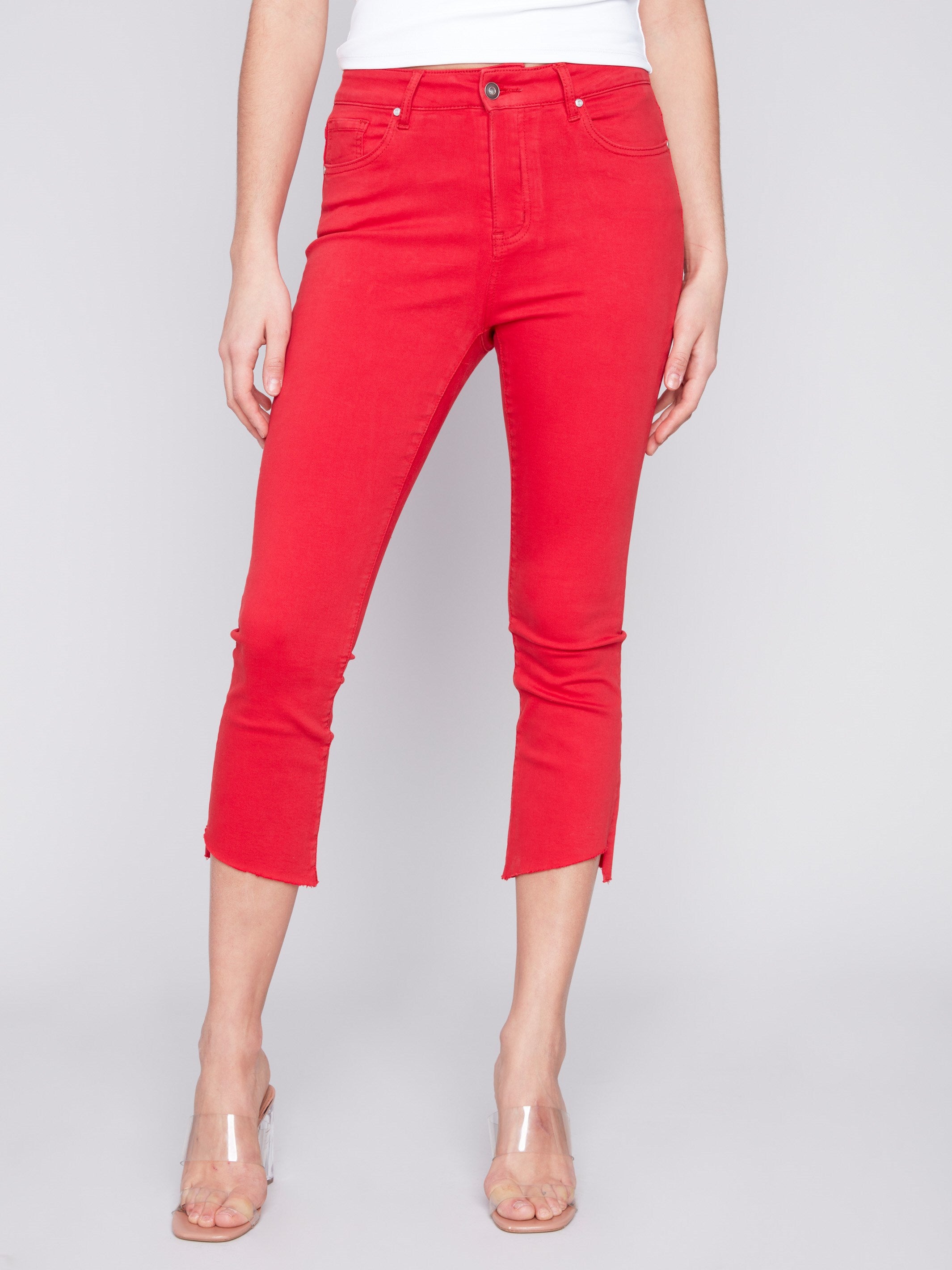 Charlie B Cropped Bootcut Twill Pants with Asymmetrical Hem - Cherry - Image 2