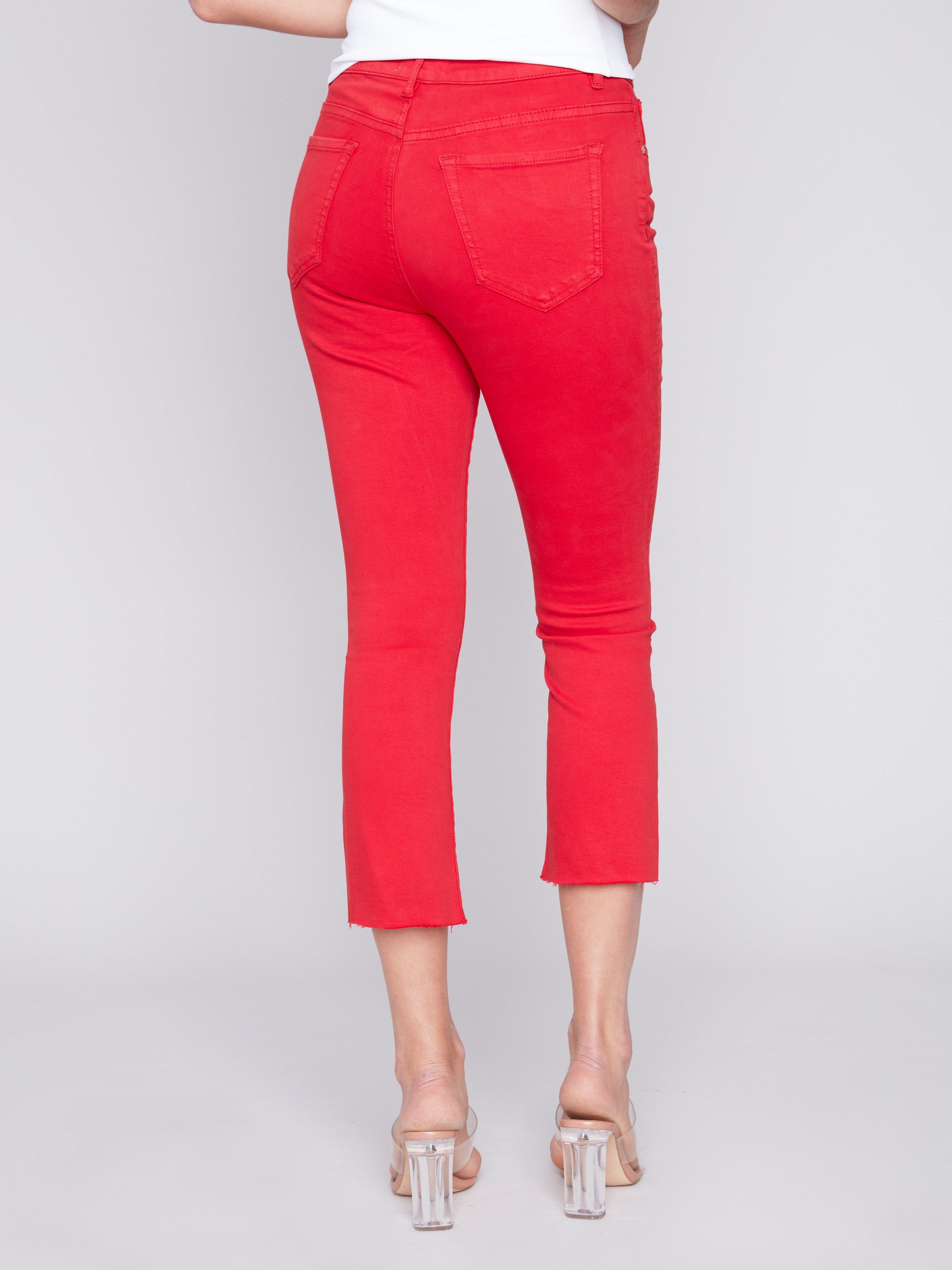 Charlie B Cropped Bootcut Twill Pants with Asymmetrical Hem - Cherry - Image 3