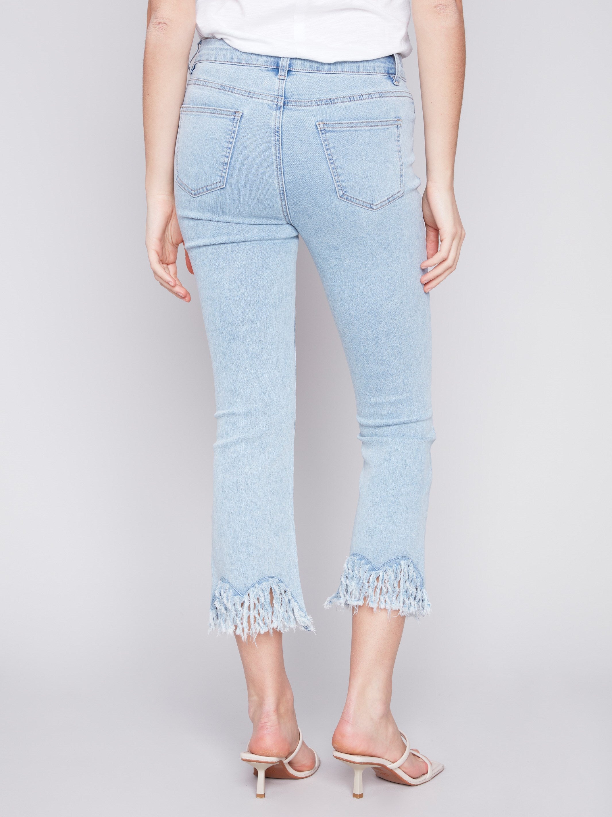 Charlie B Cropped Jeans with Fringed Hem - Bleach Blue - Image 3