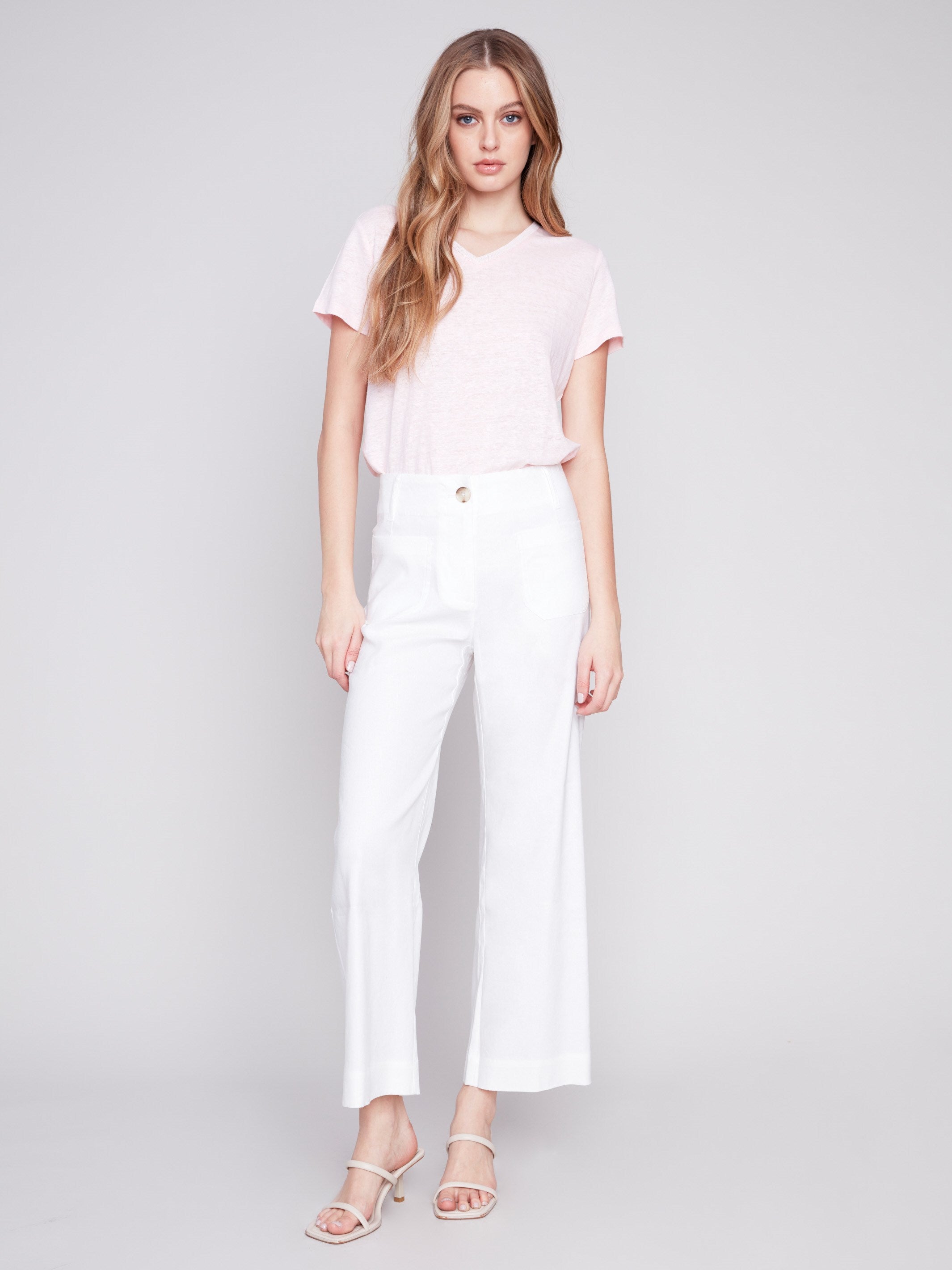 Charlie B Cropped Linen Blend Pants - White - Image 1