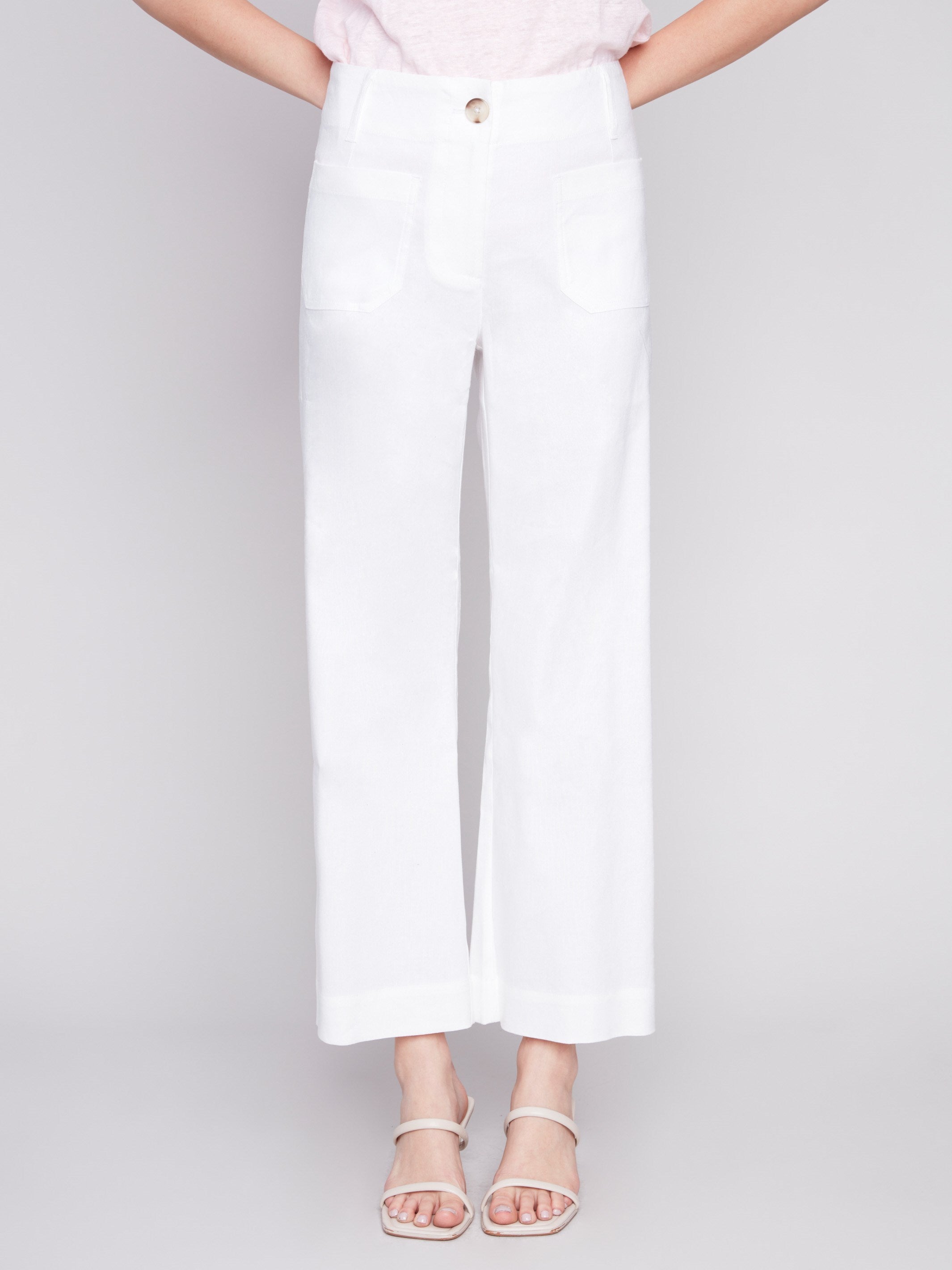Charlie B Cropped Linen Blend Pants - White - Image 7