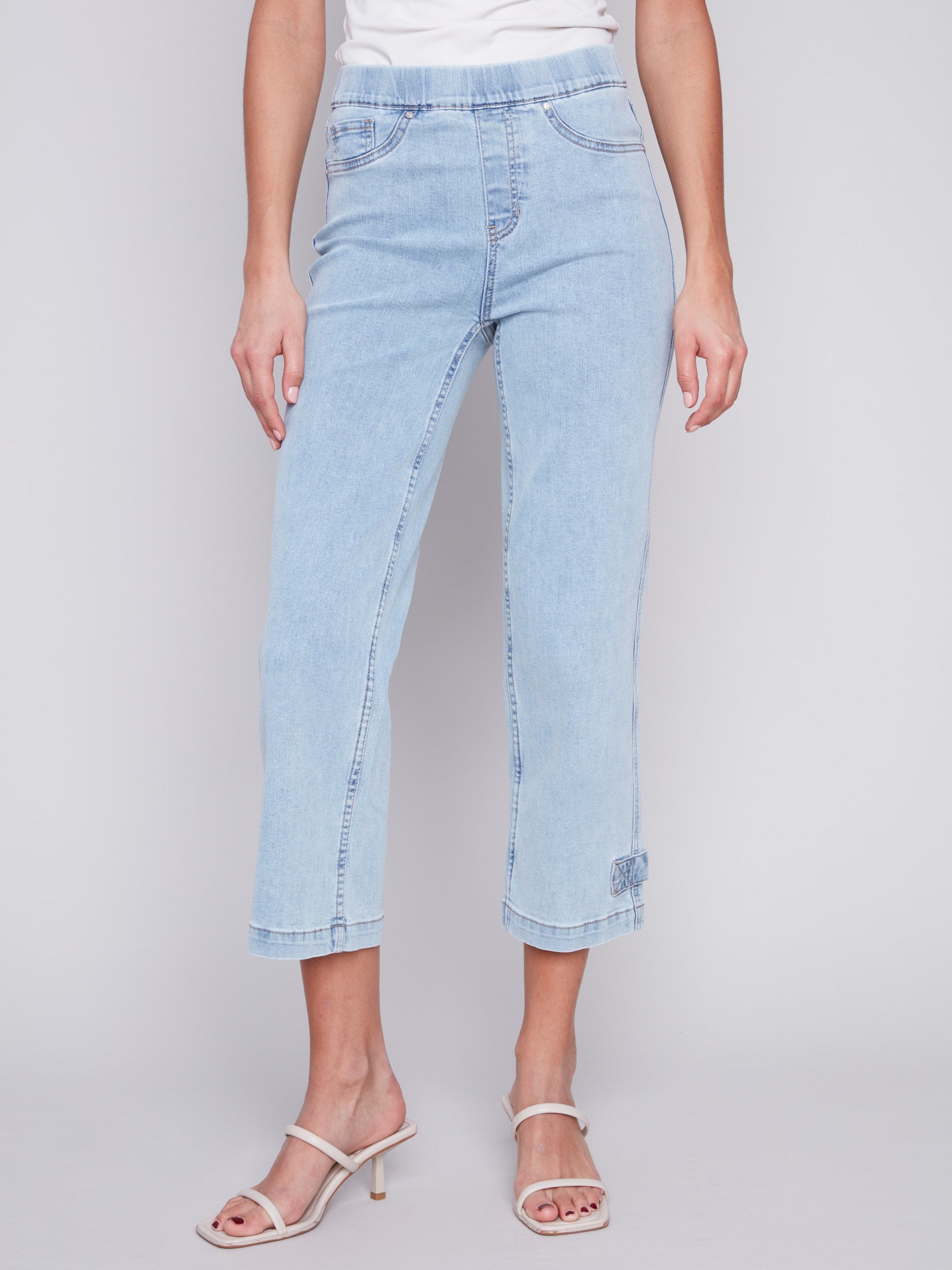 Cropped Pull-On Jeans with Hem Tab - Bleach Blue