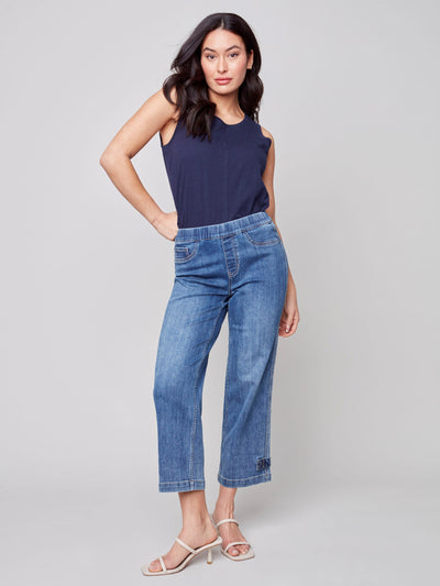 Cropped Pull-On Jeans with Hem Tab - Medium Blue - C5404 Charlie B Collection 1
