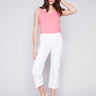 Charlie B Cropped Pull-On Twill Pants with Hem Tab - White - Image 1