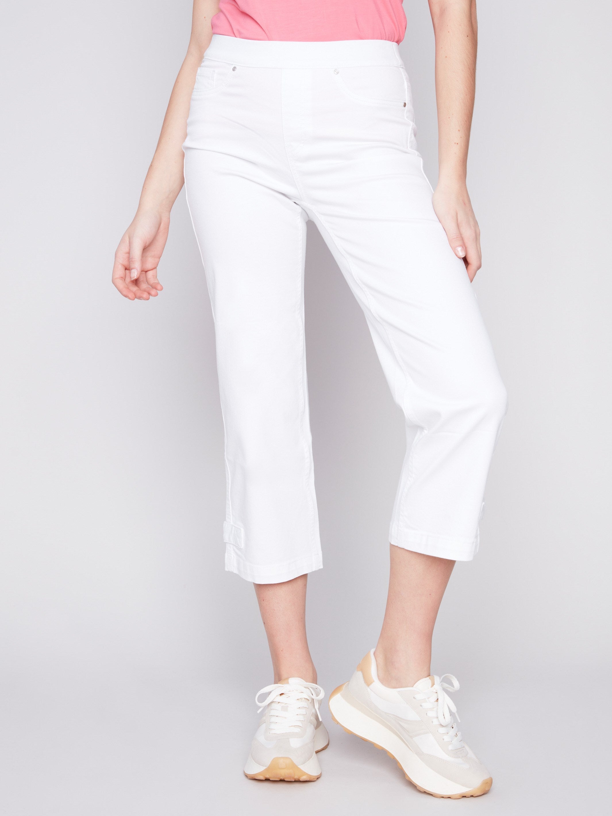 Charlie B Cropped Pull-On Twill Pants with Hem Tab - White - Image 2